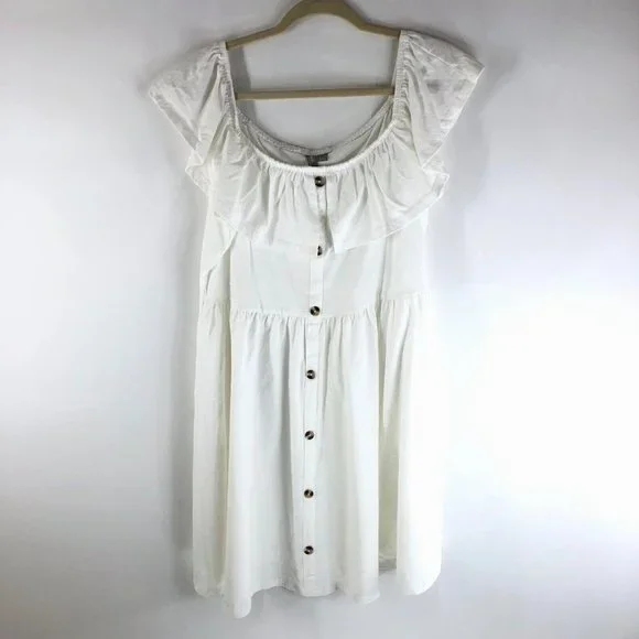 ASOS | Dresses | Asos Dress A Line Button Front Cotton Knit Off Shoulder  White 4 | Poshmark